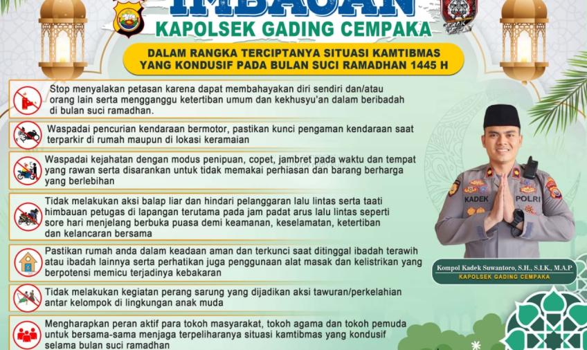 Wujudkan Situasi Kamtibmas yang Kondusif di Bulan Suci Ramadhan, Ini Imbauan Kapolsek Gading Cempaka 