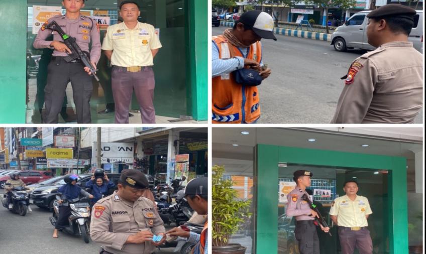 Patroli Siang, Personel Sat Samapta Sambangi Security dan Petugas Parkir Sampaikan Imbauan Kamtibmas 