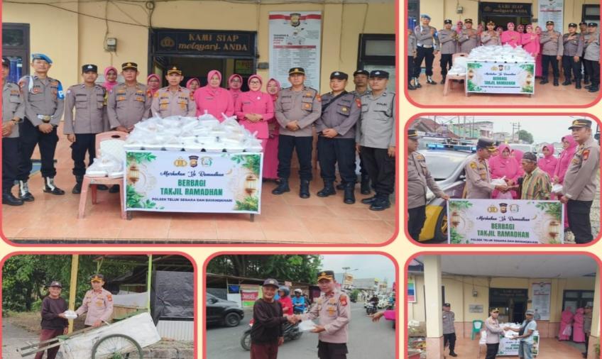 Berbagi di Bulan Ramadhan Polsek Teluk Segara Bersama Bhayangkari Bagikan Takjil ke Pengendara 