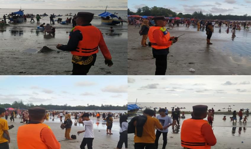 Ops Ketupat Nala 2024, Personel Polsek Teluk Segara Patroli dan Sampaikan Imbauan Kamtibmas kepada Wisatawan 