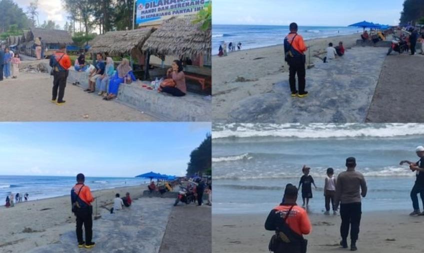 Personel Patroli Subsatgas Wil Polsek Ratu Agung Laksanakan Patroli Pantai di Kawasan Wisata Pasir Putih