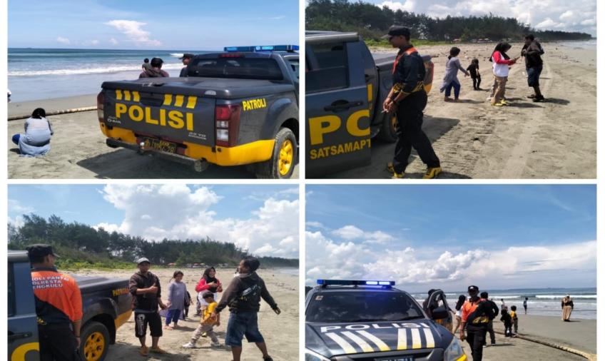 Patroli di Pantai Panjang, Sat Samapta Polresta Bengkulu Sampaikan Imbauan Kamtibmas Kepada Wisatawan 