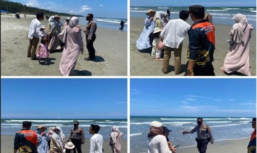Patroli R.4 Satsamapta Polresta Bengkulu dan Personel Patroli Pantai Panjang Laksanakan Imbauan di Bibir Pantai Panjang