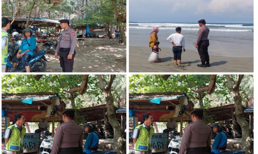 Patroli di Pantai Panjang, Polresta Bengkulu Ingatkan Wisatawan Tidak Mandi di Pantai   