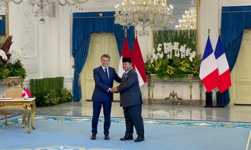 Prabowo Sambut Kunjungan Kenegaraan PM Prancis Emmanuel Macron di Istana Merdeka