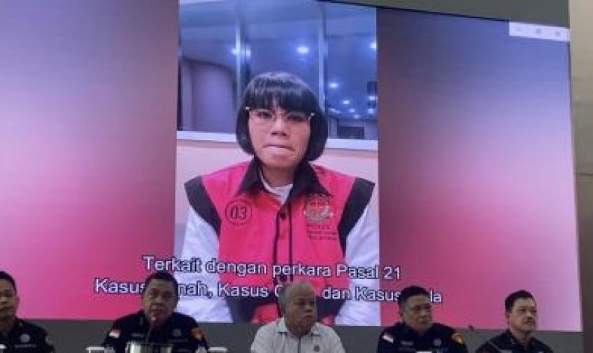 Marcella Santoso dalam tayangan video yang diputar Kejagung